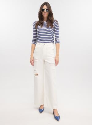 Off White wide legs Denim Trousers with rips Lara - 42511