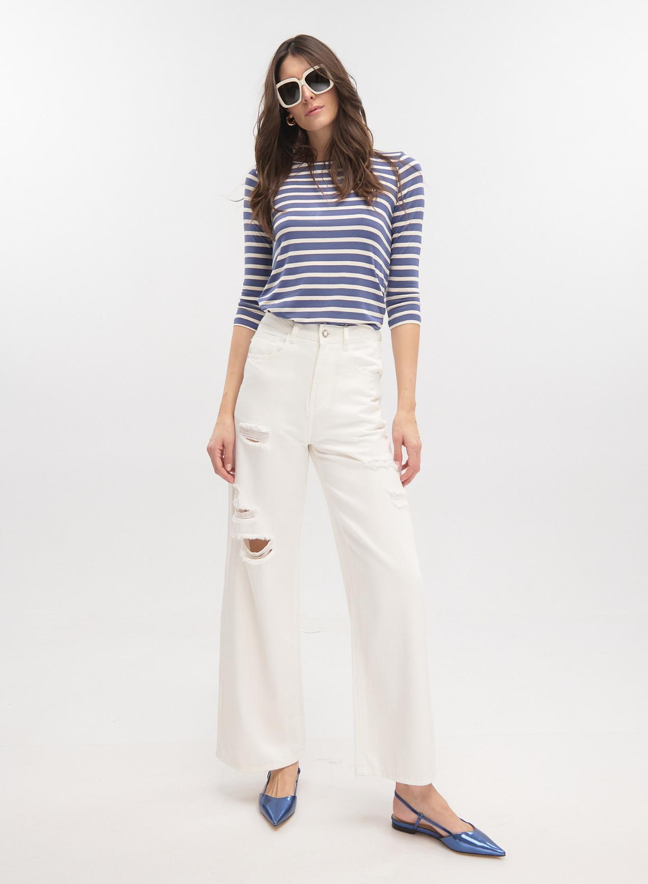 Off White wide legs Denim Trousers with rips Lara - 2