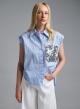 CLight Blue sleeveless striped Shirt with sequins Tensione In - 4