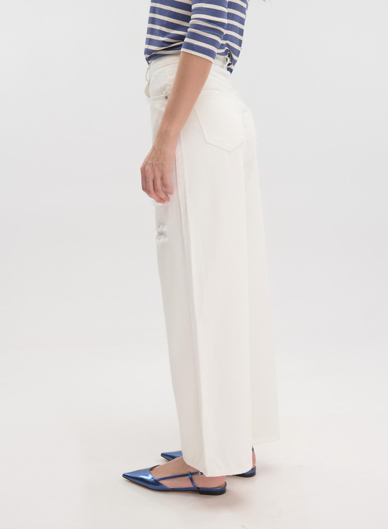 Off White wide legs Denim Trousers with rips Lara - 3