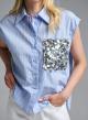 CLight Blue sleeveless striped Shirt with sequins Tensione In-5