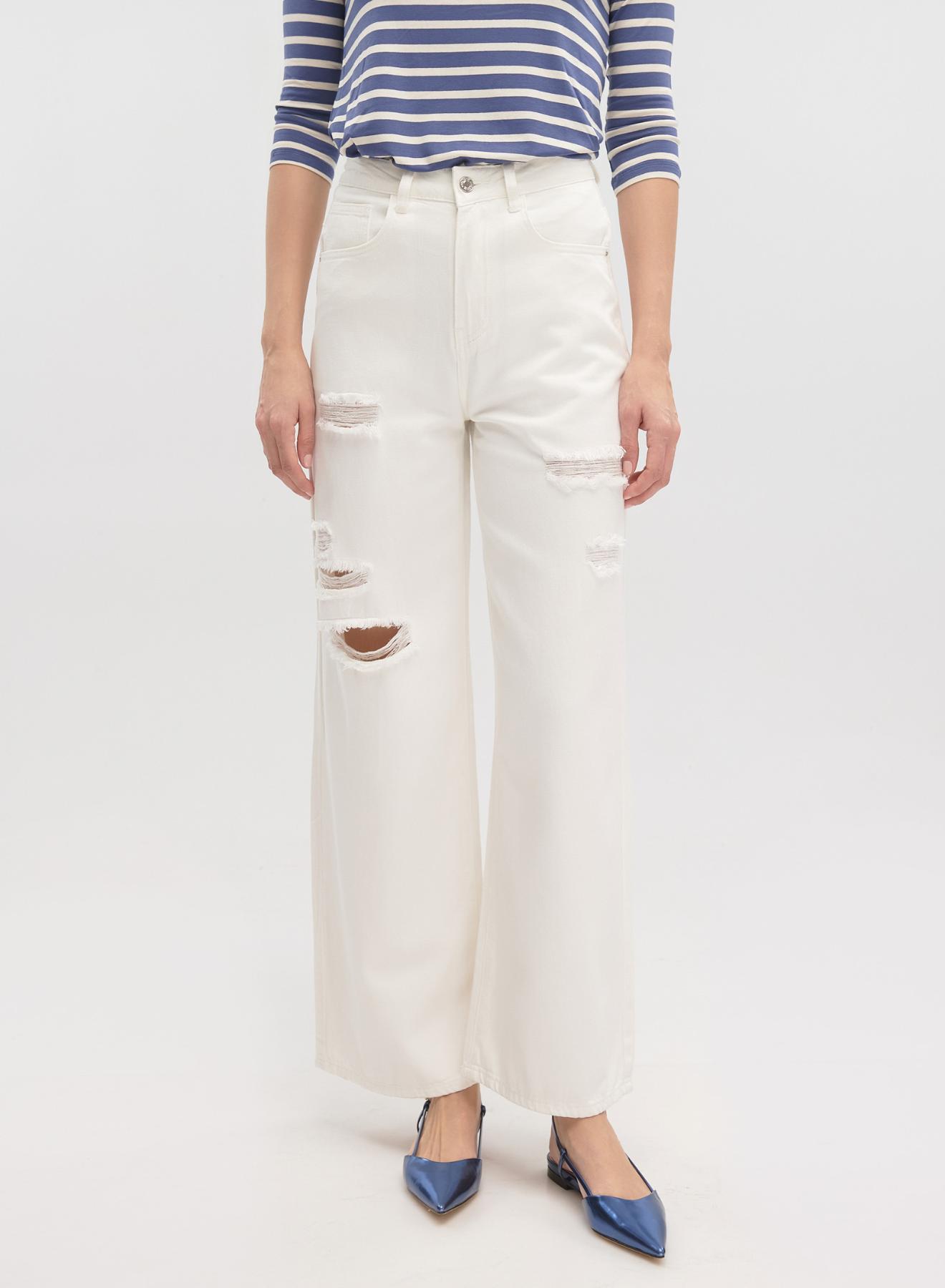 Off White wide legs Denim Trousers with rips Lara - 4