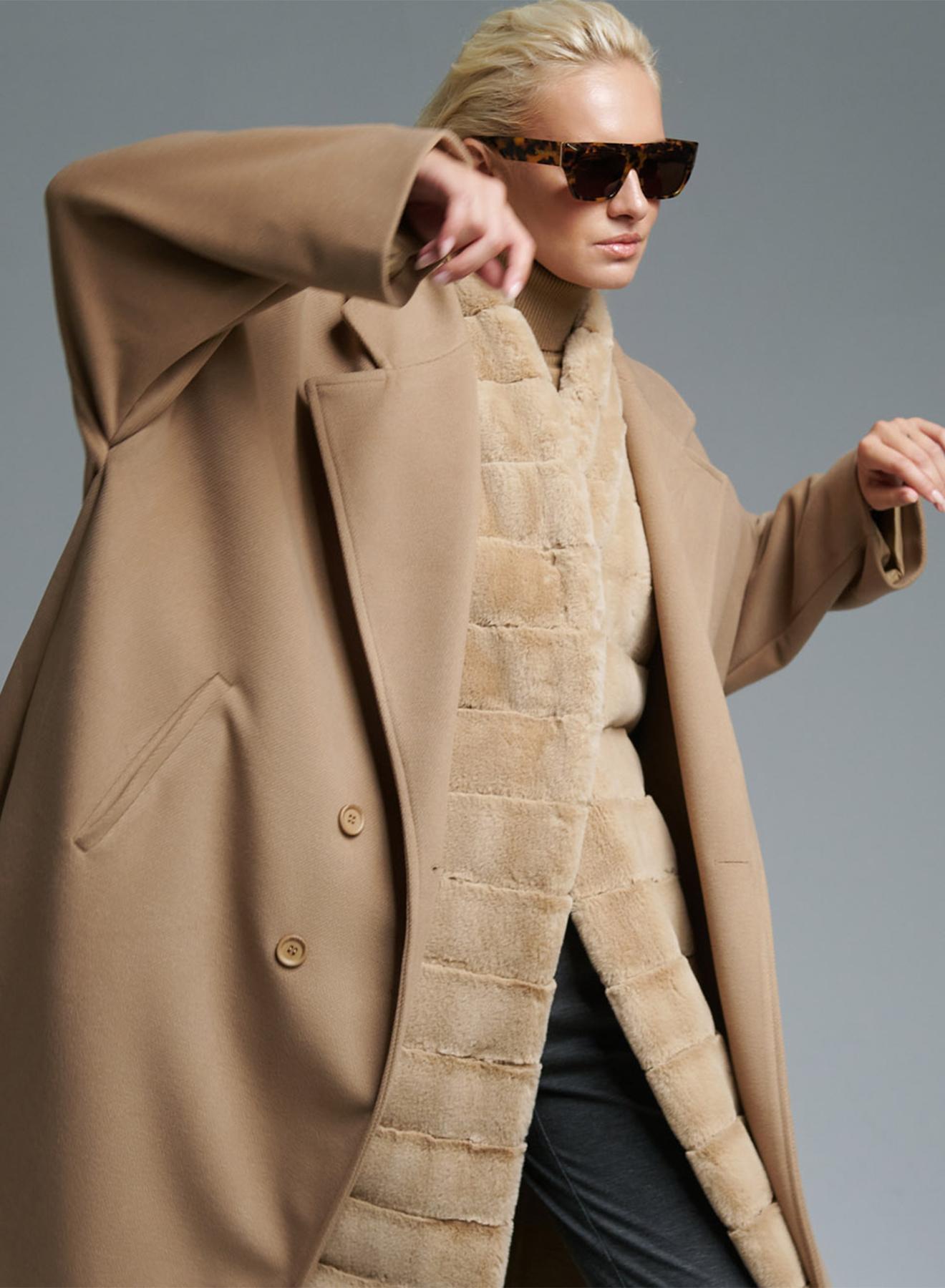 Camel double breasted Coat with wide lapels Imperial - 5