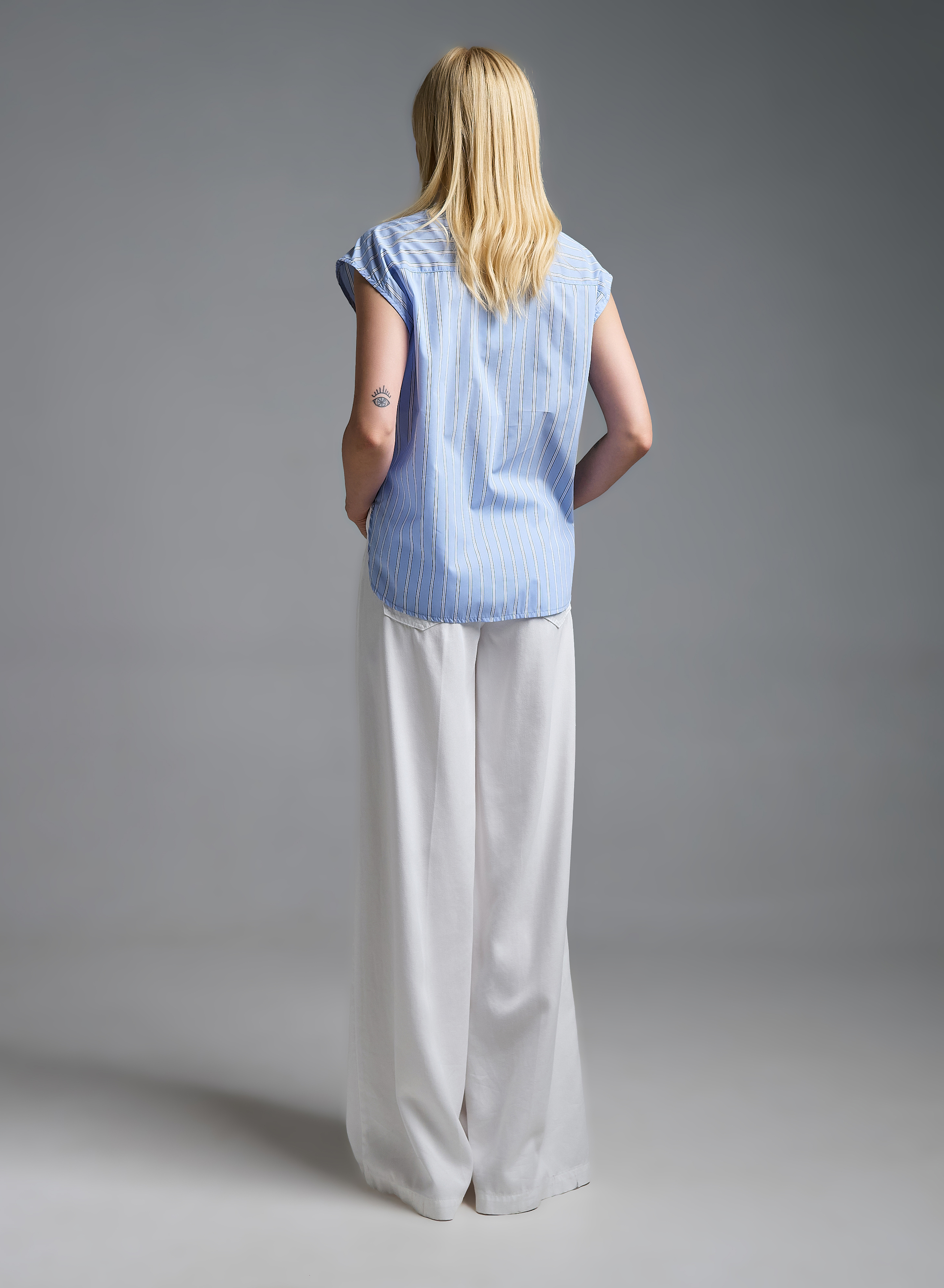 CLight Blue sleeveless striped Shirt with sequins Tensione In - 6