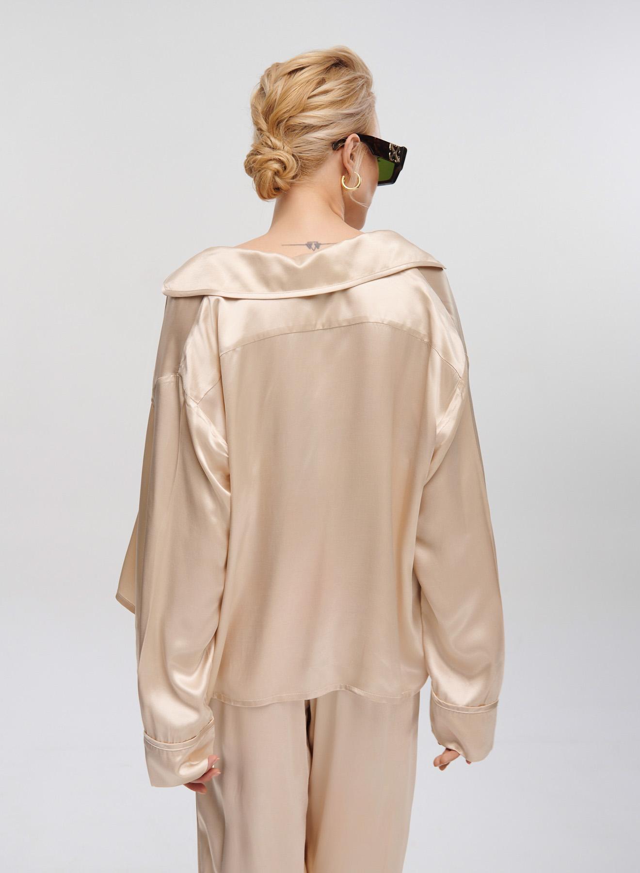 Champagne silky touch Shirt with long sleeves and pocket Greek Archaic Kori - 4