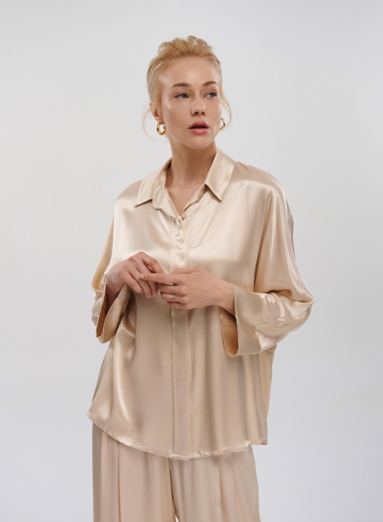 Champagne silky touch Shirt with long sleeves Greek Archaic Kori - 1