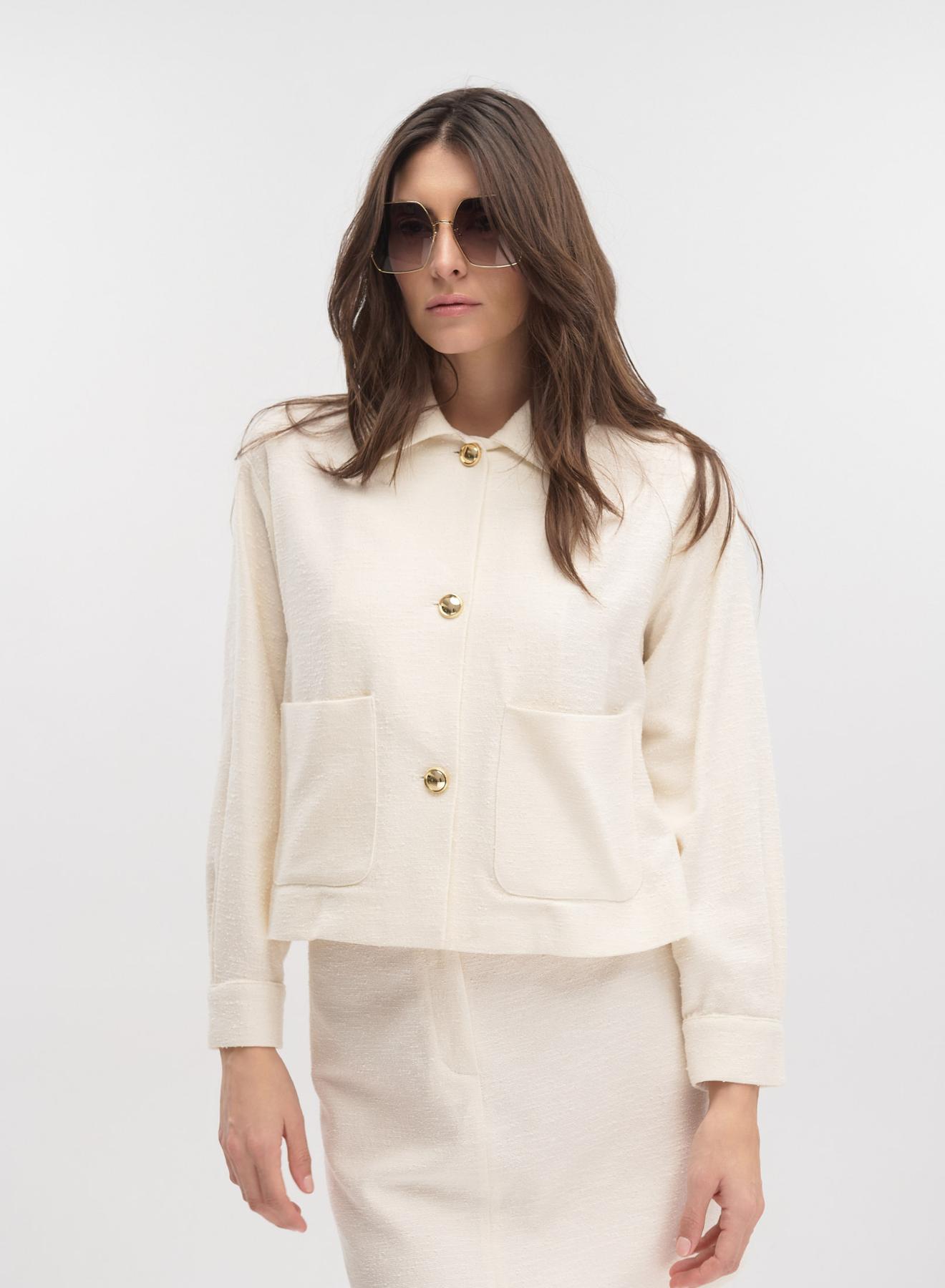 Ecru Jacket with single lapel, external pockets and golden buttons Emme Marella - 3