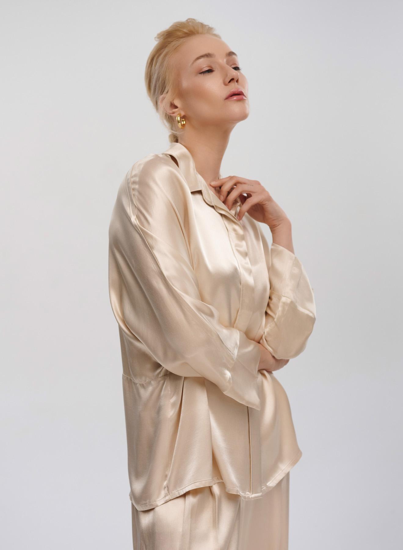 Champagne silky touch Shirt with long sleeves Greek Archaic Kori - 5