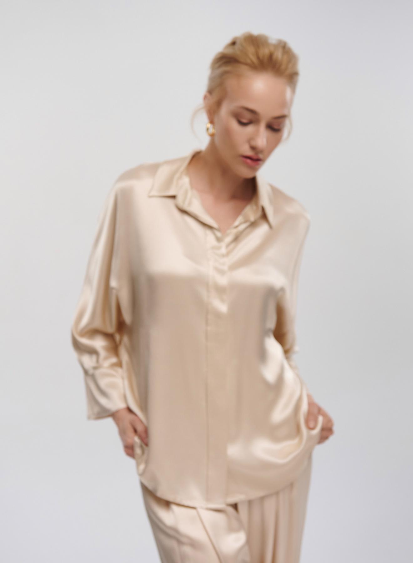 Champagne silky touch Shirt with long sleeves Greek Archaic Kori - 3