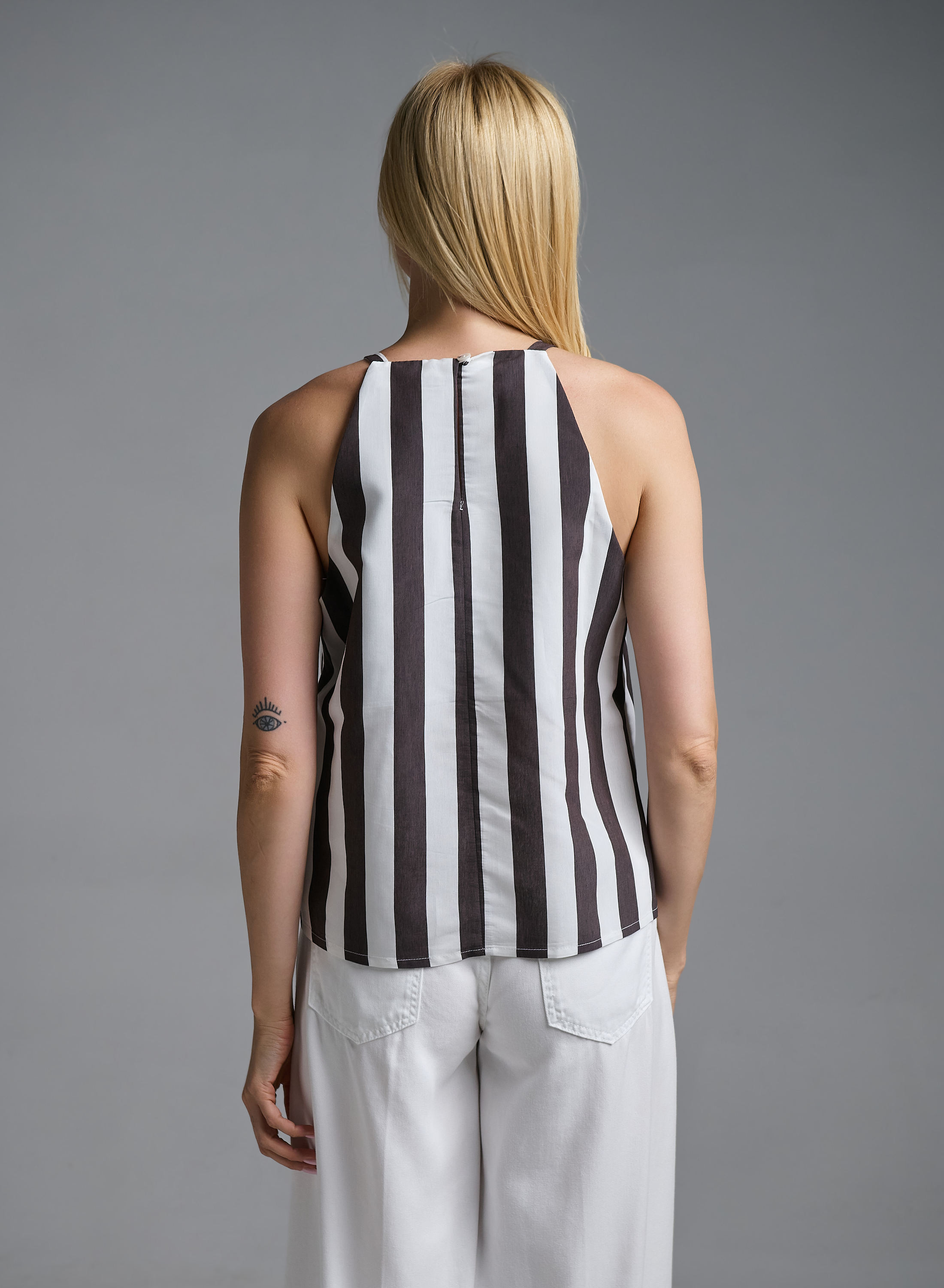 White-Blue striped Top with straps Motel - 2