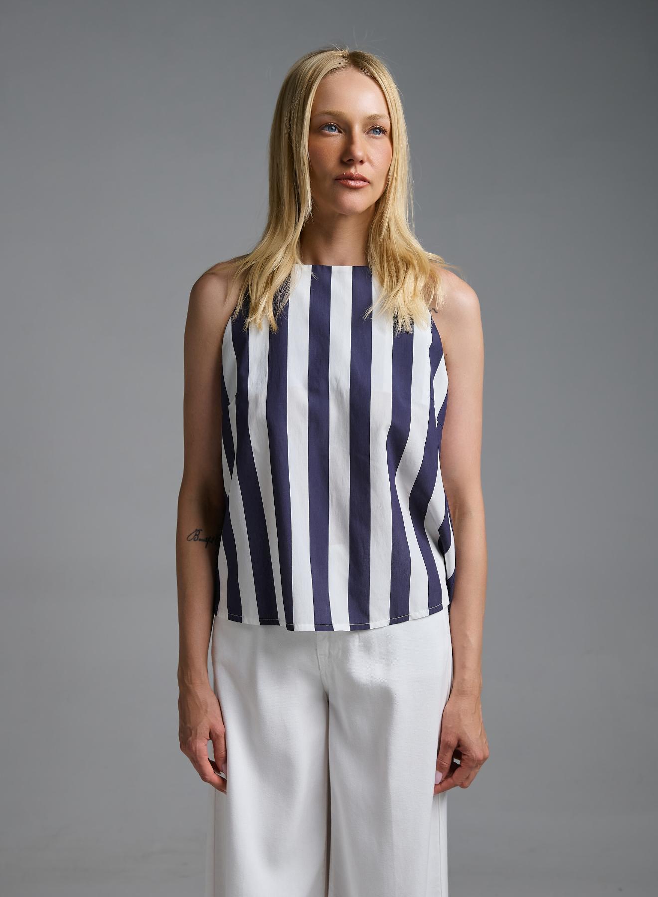 White-Blue striped Top with straps Motel - 4