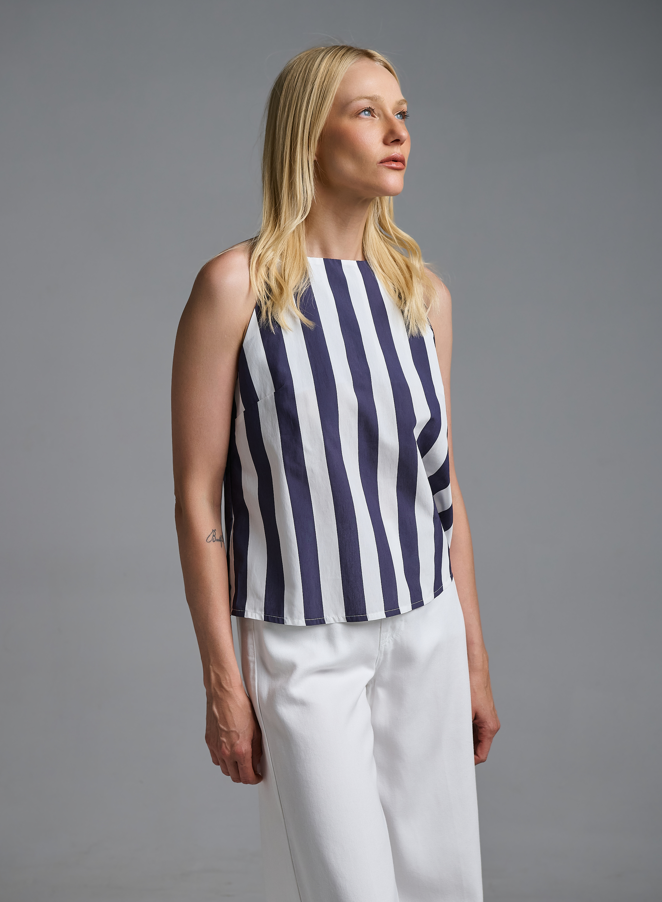 White-Blue striped Top with straps Motel - 4
