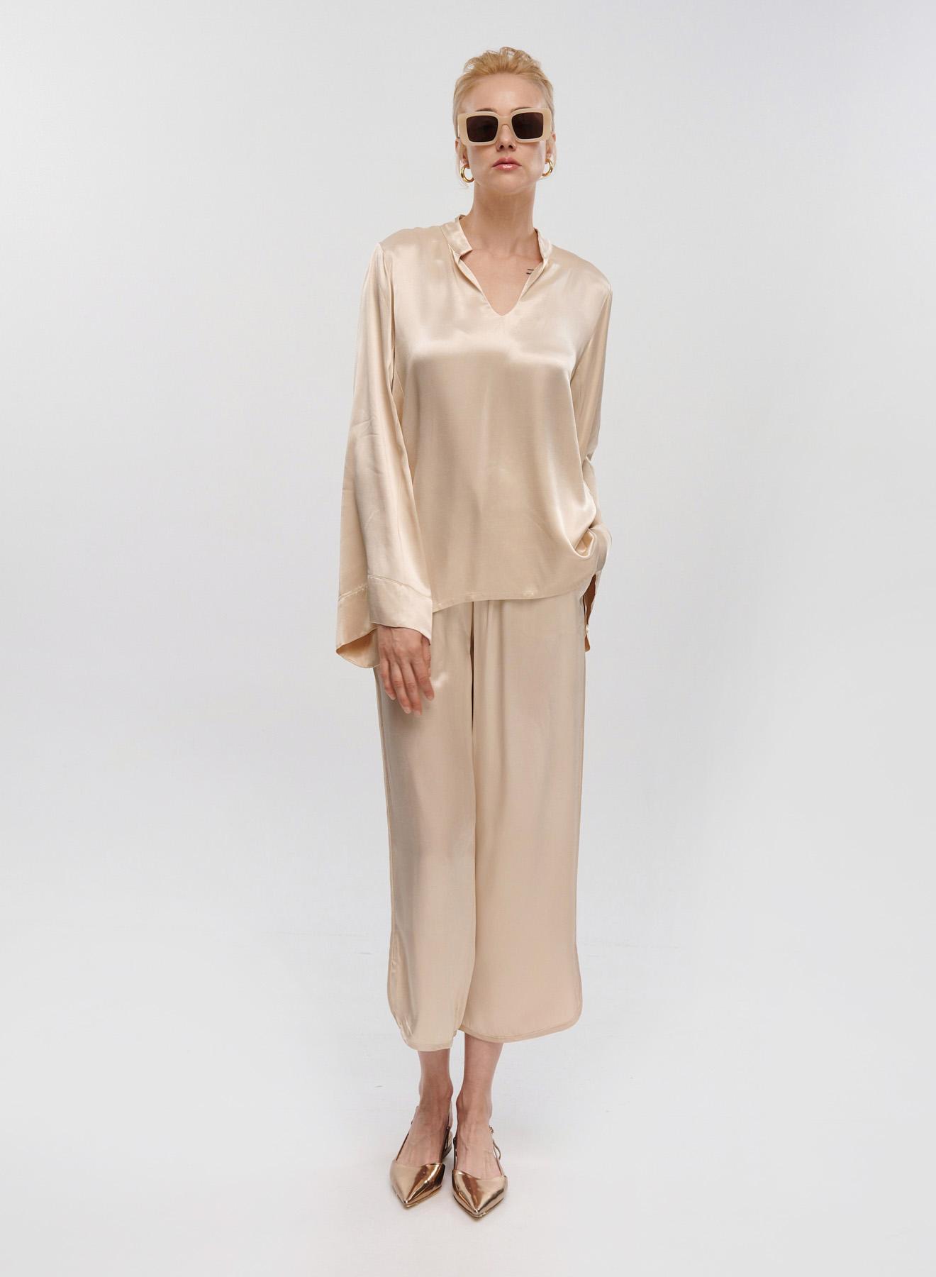 Champagne silky touch Blouse with long sleeves Greek Archaic Kori - 2