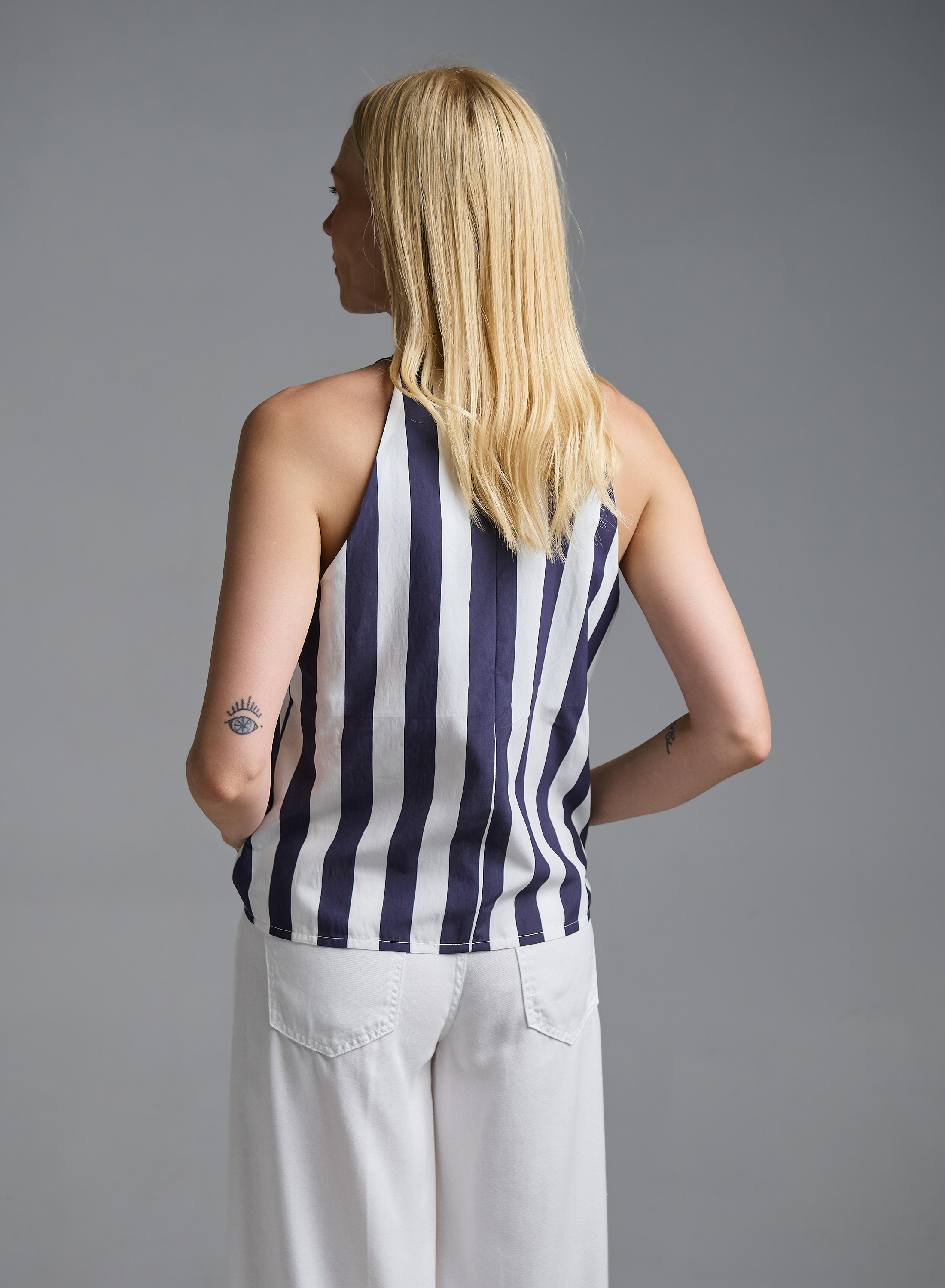 White-Blue striped Top with straps Motel - 6