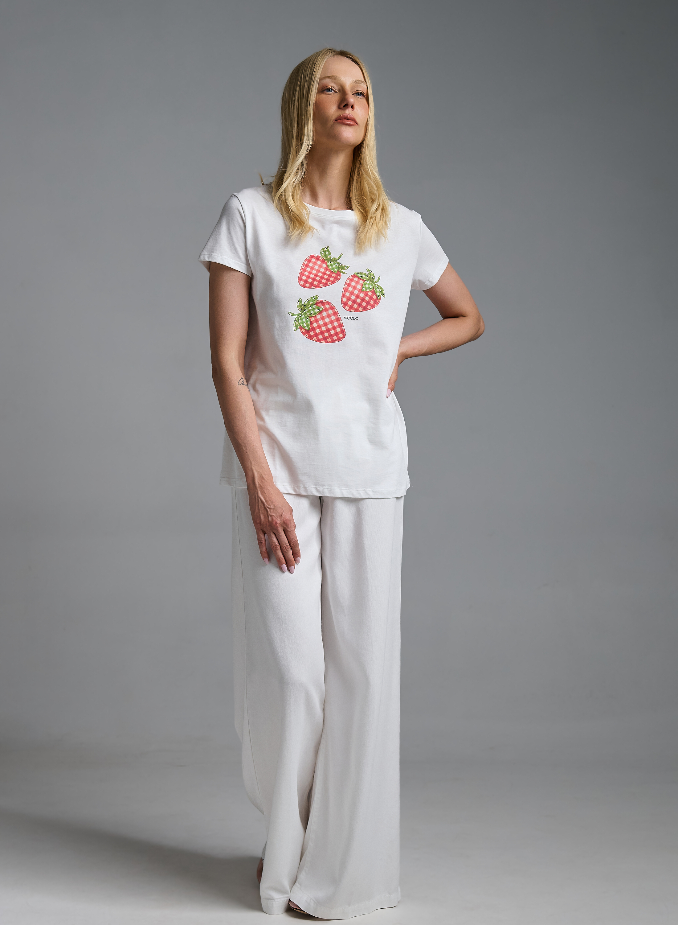 White printed cotton T-Shirt with rhinestones Vicolo - 1