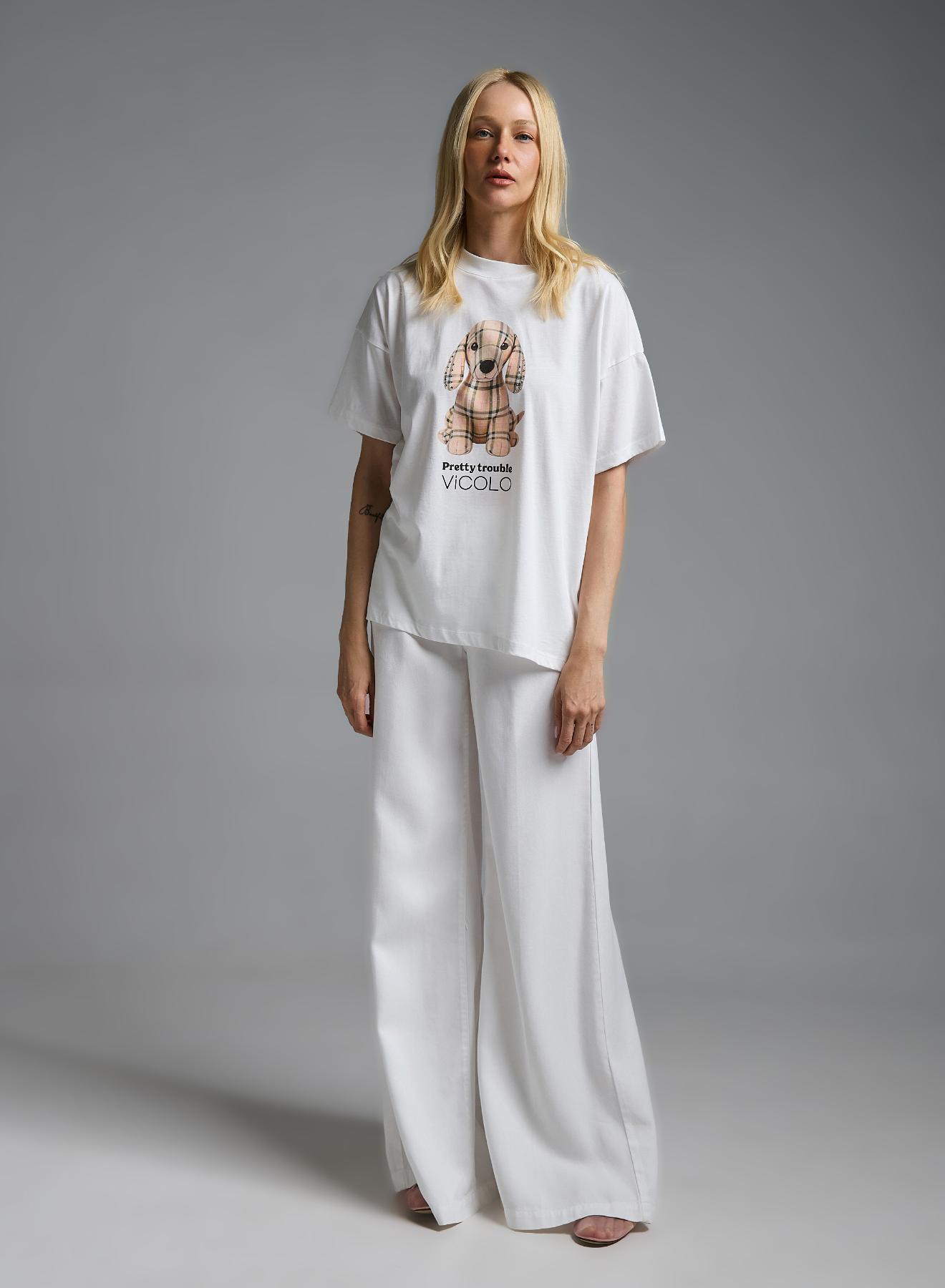 White printed cotton T-Shirt with rhinestones Vicolo - 2