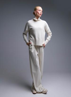 Εκρού wide legs Παντελόνι με πιέτες Emme Marella - 49847