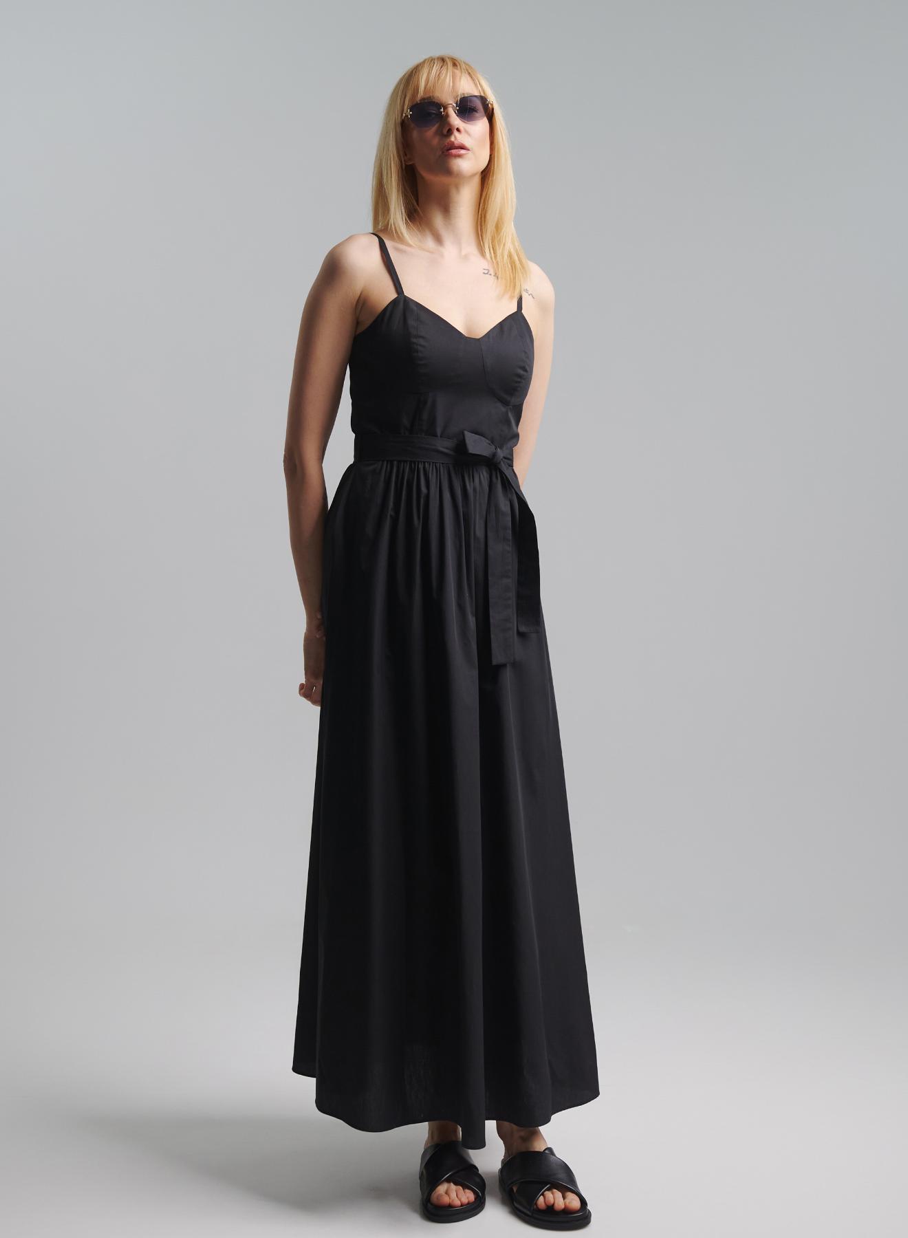 Black  Dress with thin straps and with same fabric belt Emme Marella - 2