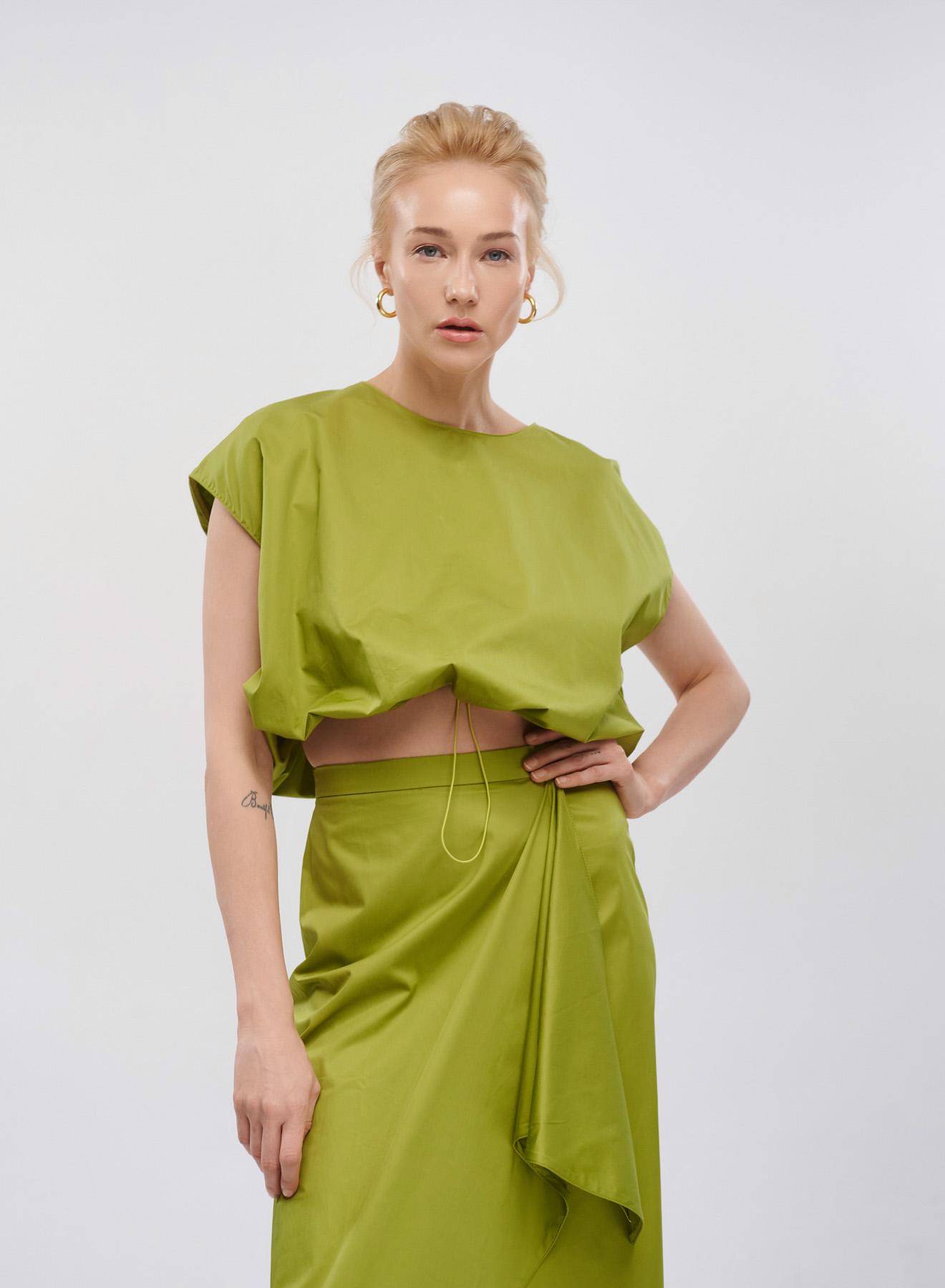 Green crop top poplin Blouse "IANTHI" Devotion Twins - 3