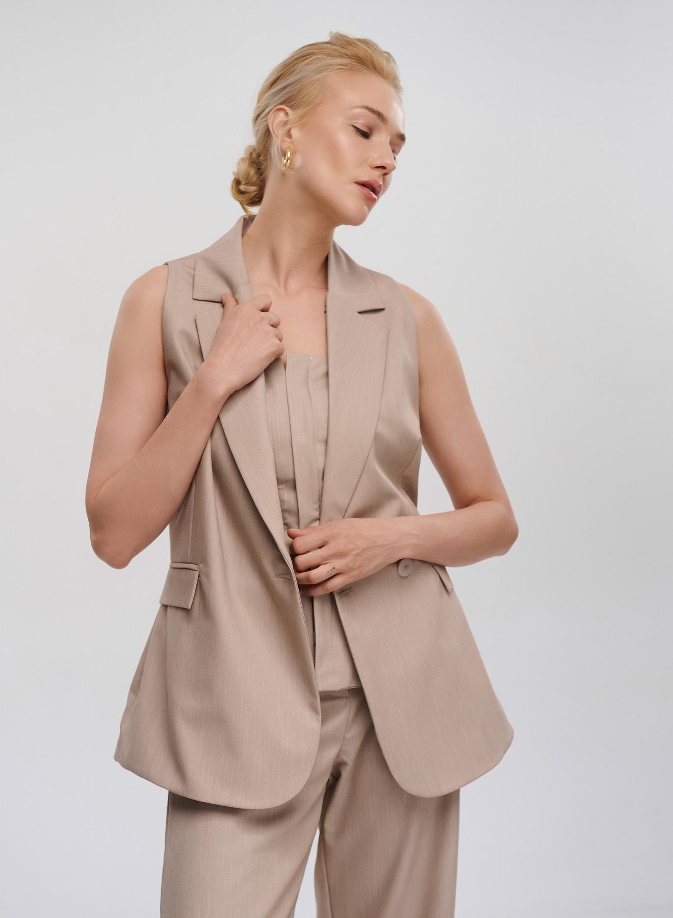 Beige Long double breasted waistcoat with lapels Motel - 5