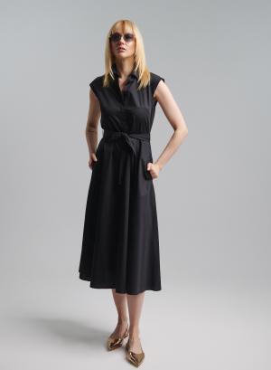 Black sleeveless chemisier Dress with same fabric belt Emme Marella - 45279