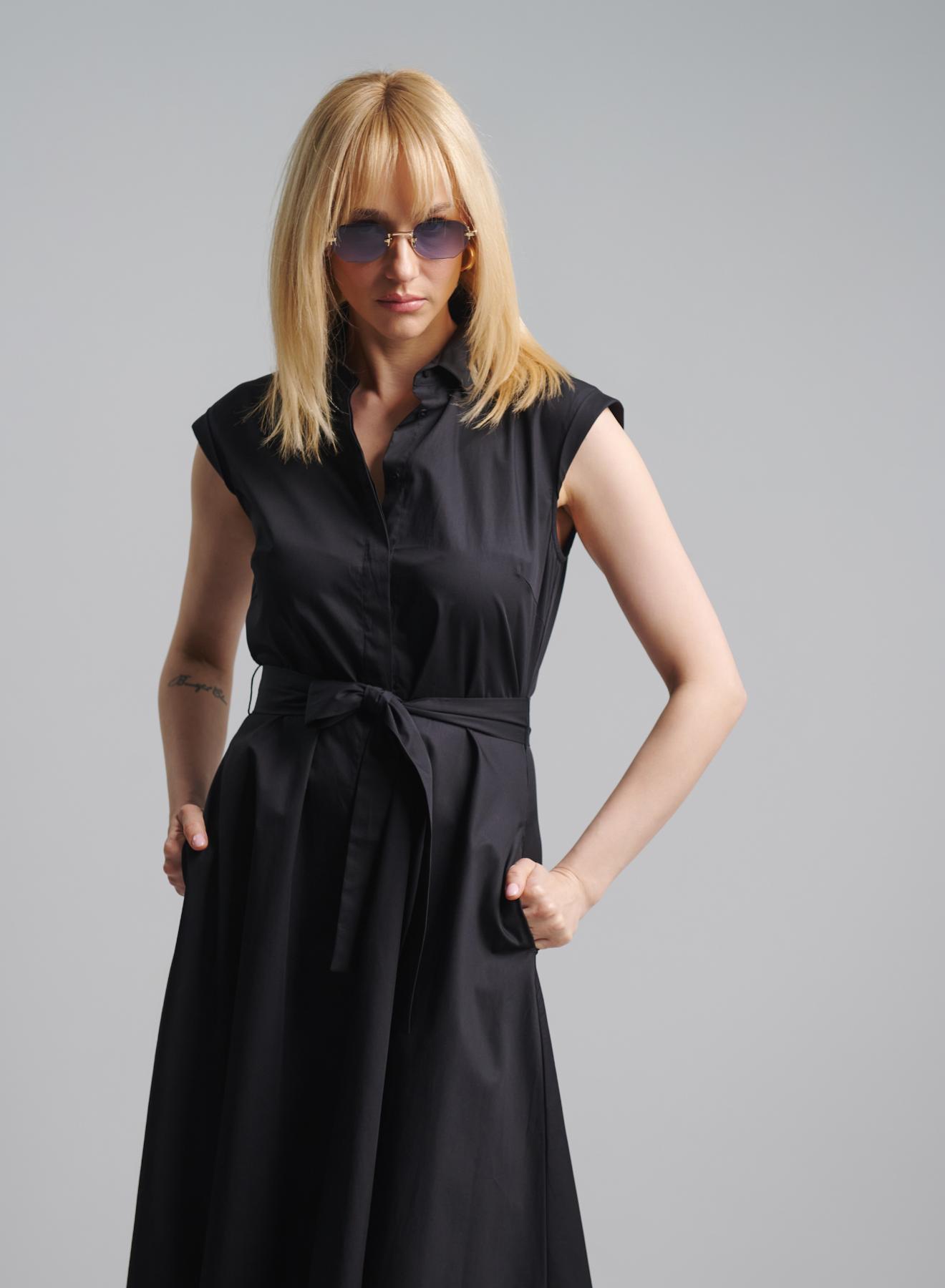 Black sleeveless chemisier Dress with same fabric belt Emme Marella - 2