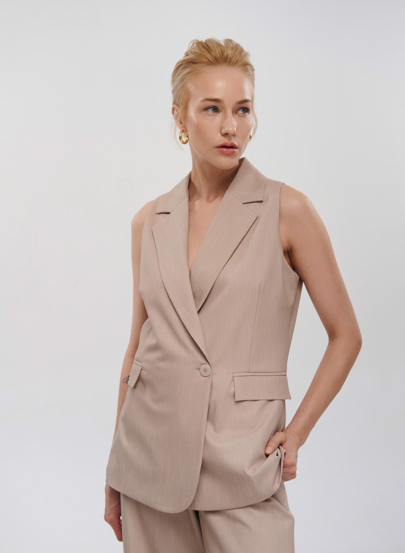 Beige Long double breasted waistcoat with lapels Motel - 1