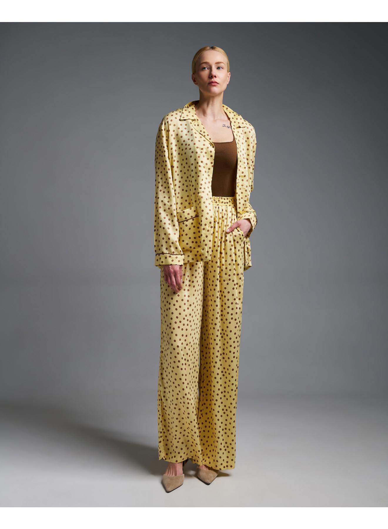 Κίτρινο-Σοκολά silky touch πουά Πουκάμισο με τσέπες μπροστά Vicolo - 3