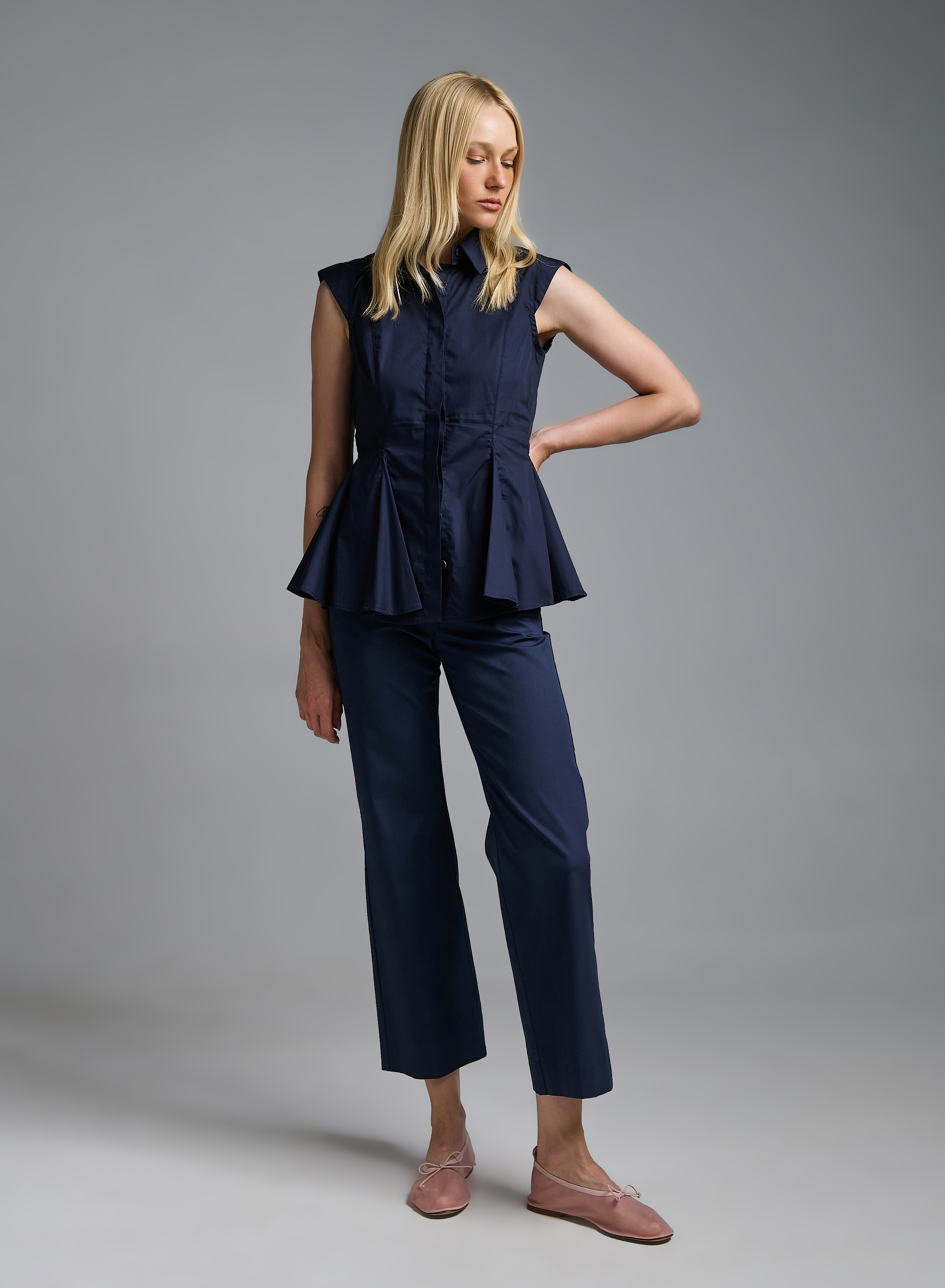 Navy Blue Παντελόνι σε ίσια γραμμή Emme Marella - 2