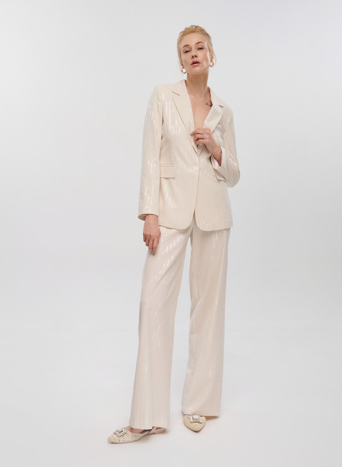 Ecru high waisted Trousers with transparent sequins Tensione In - 1