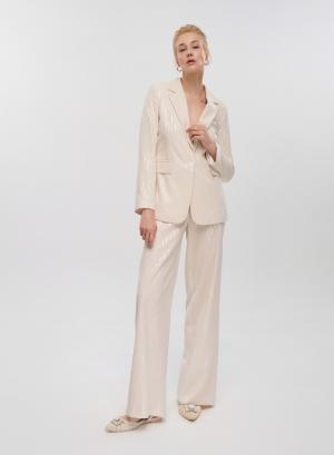 Ecru high waisted Trousers with transparent sequins Tensione In - 33192