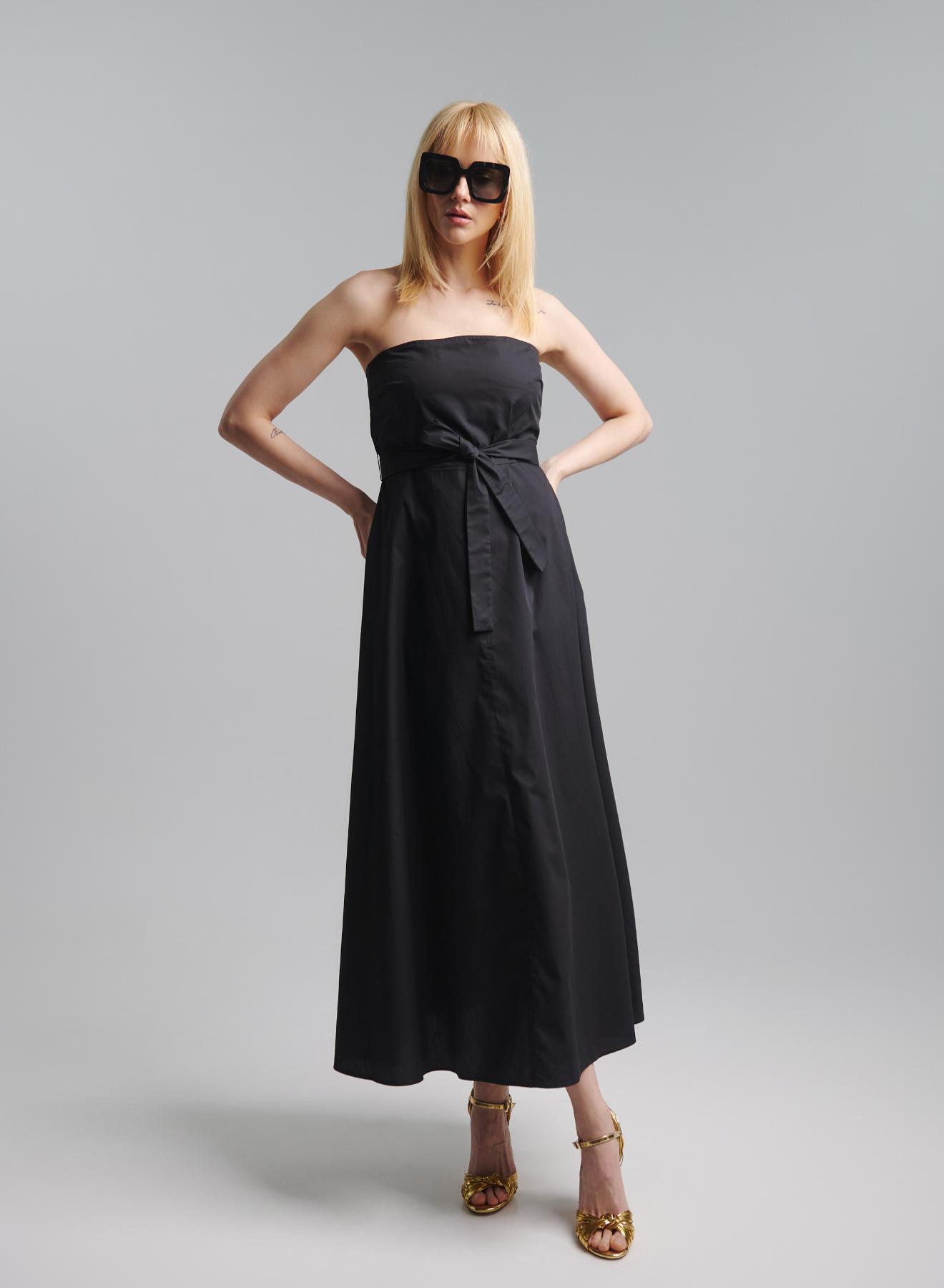  Black strapless Dress with detachable thin straps and with same fabric belt Emme Marella - 2