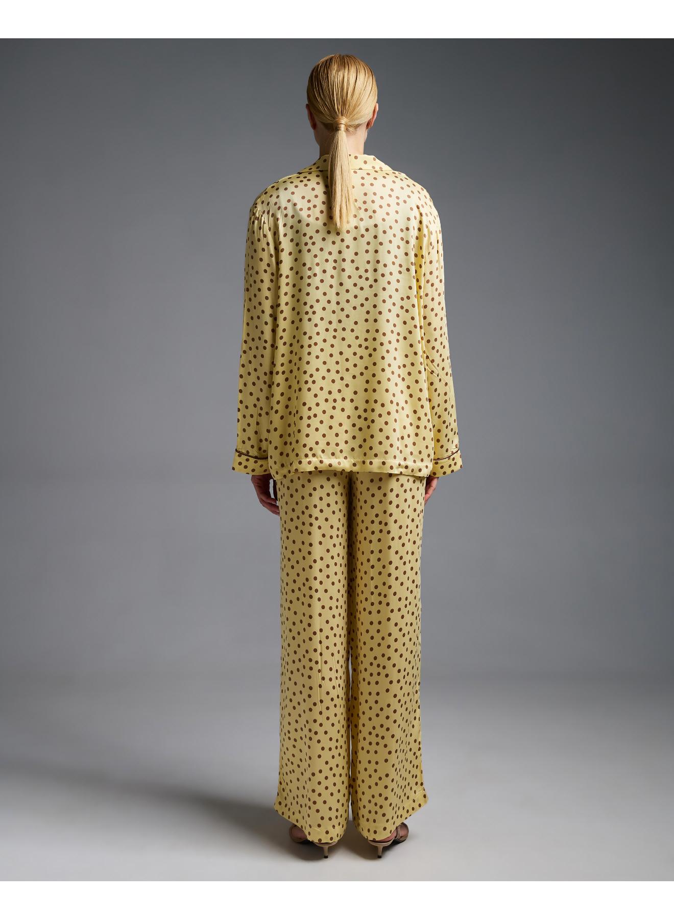 Yellow-Chocolate silky touch polka dot loose fit Pants Vicolo - 3