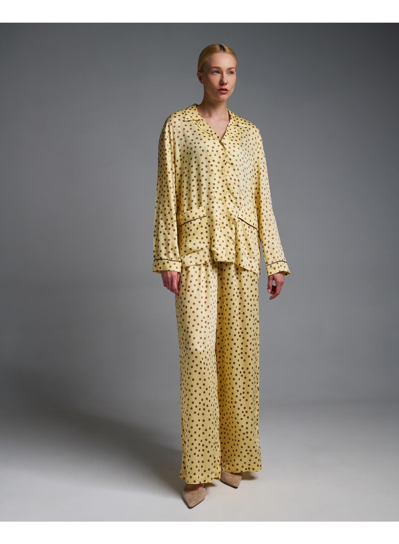 Κίτρινο-Σοκολά silky touch πουά Πουκάμισο με τσέπες μπροστά Vicolo - 4