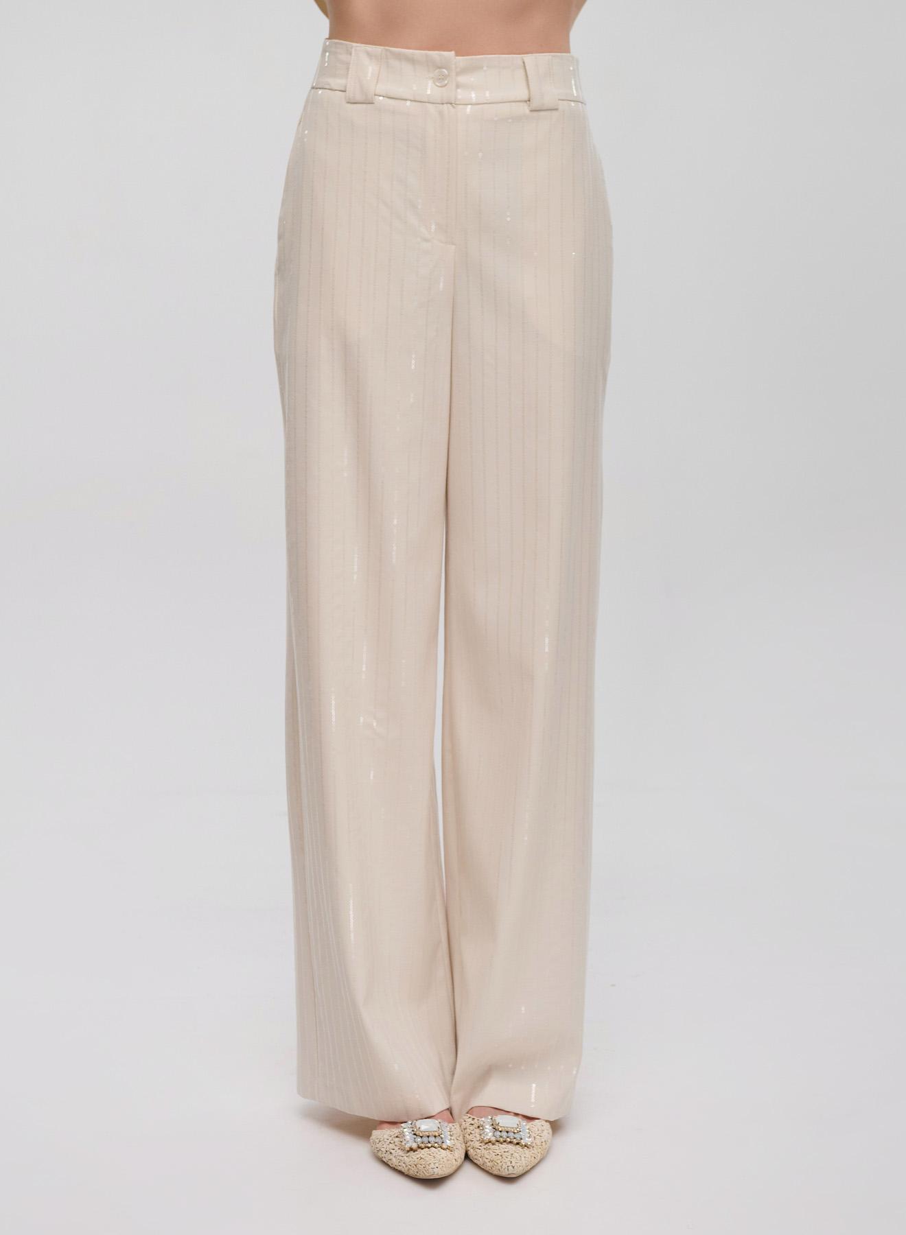 Ecru high waisted Trousers with transparent sequins Tensione In - 4