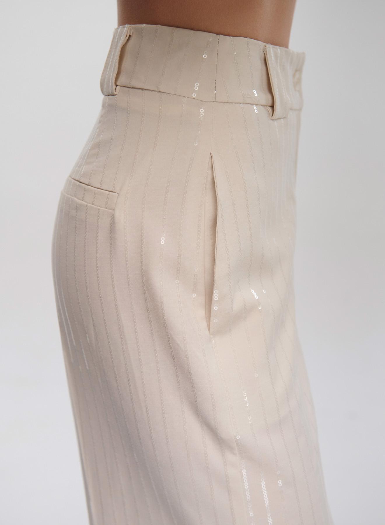 Ecru high waisted Trousers with transparent sequins Tensione In - 5