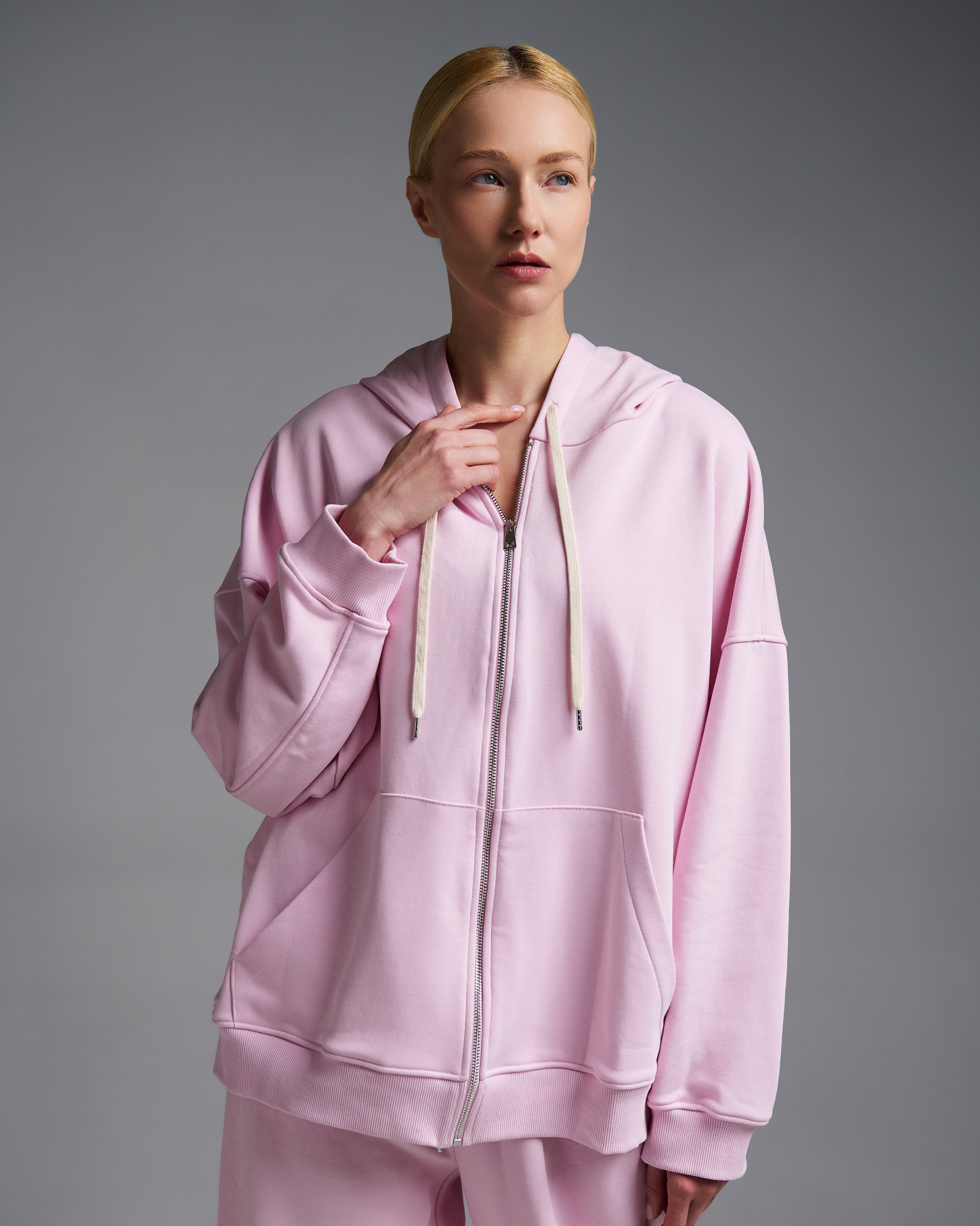 Ροζ Φούτερ Ζακέτα με φερμουάρ και με κουκούλα Vicolo - 0