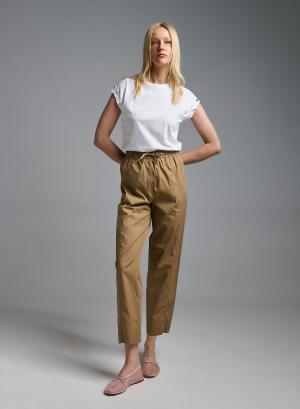 Camel wide legs poplin Trousers elasticated waistband with drawstring Emme Marella - 62861