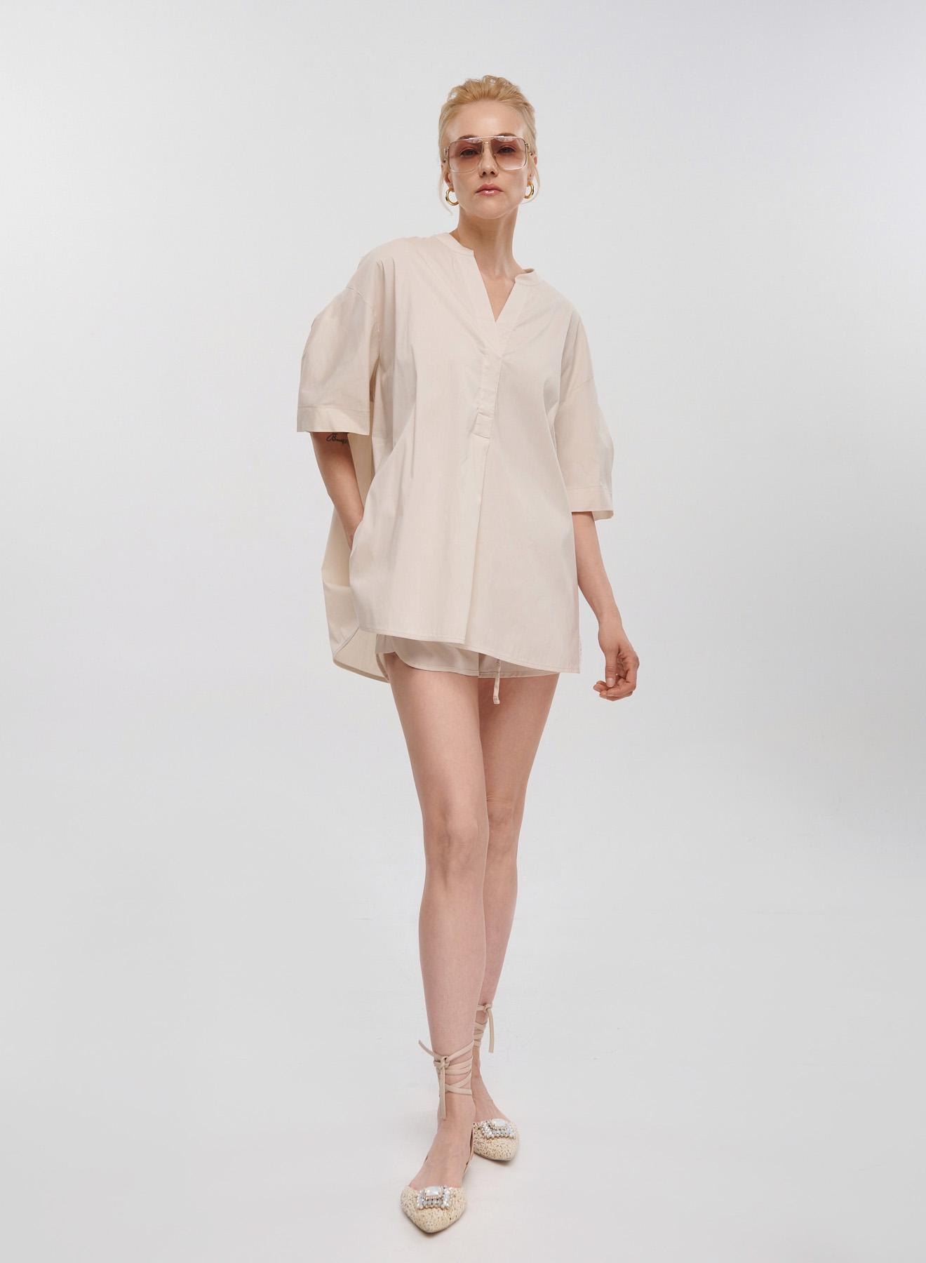 Beige poplin Shorts "AVGI" Devotion Twins - 1