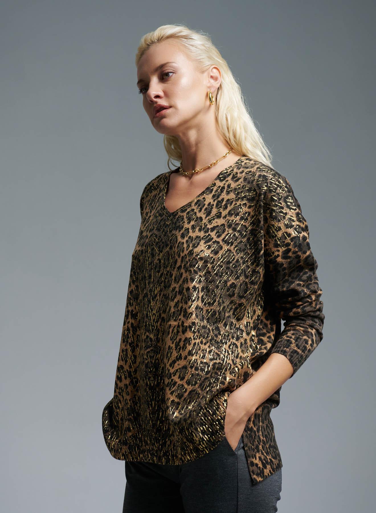 Κάμελ Πουλόβερ με animal print Lara - 3