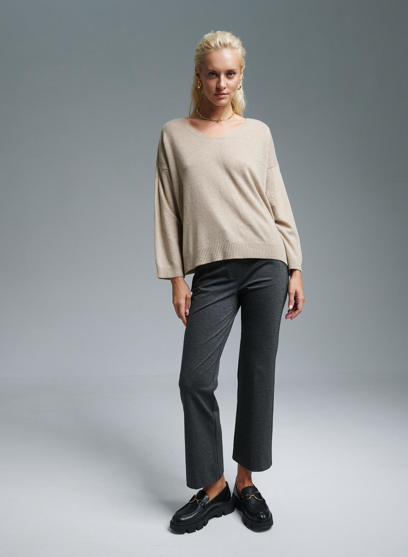 Beige sweater with V neckline Cashmere Blend - 5