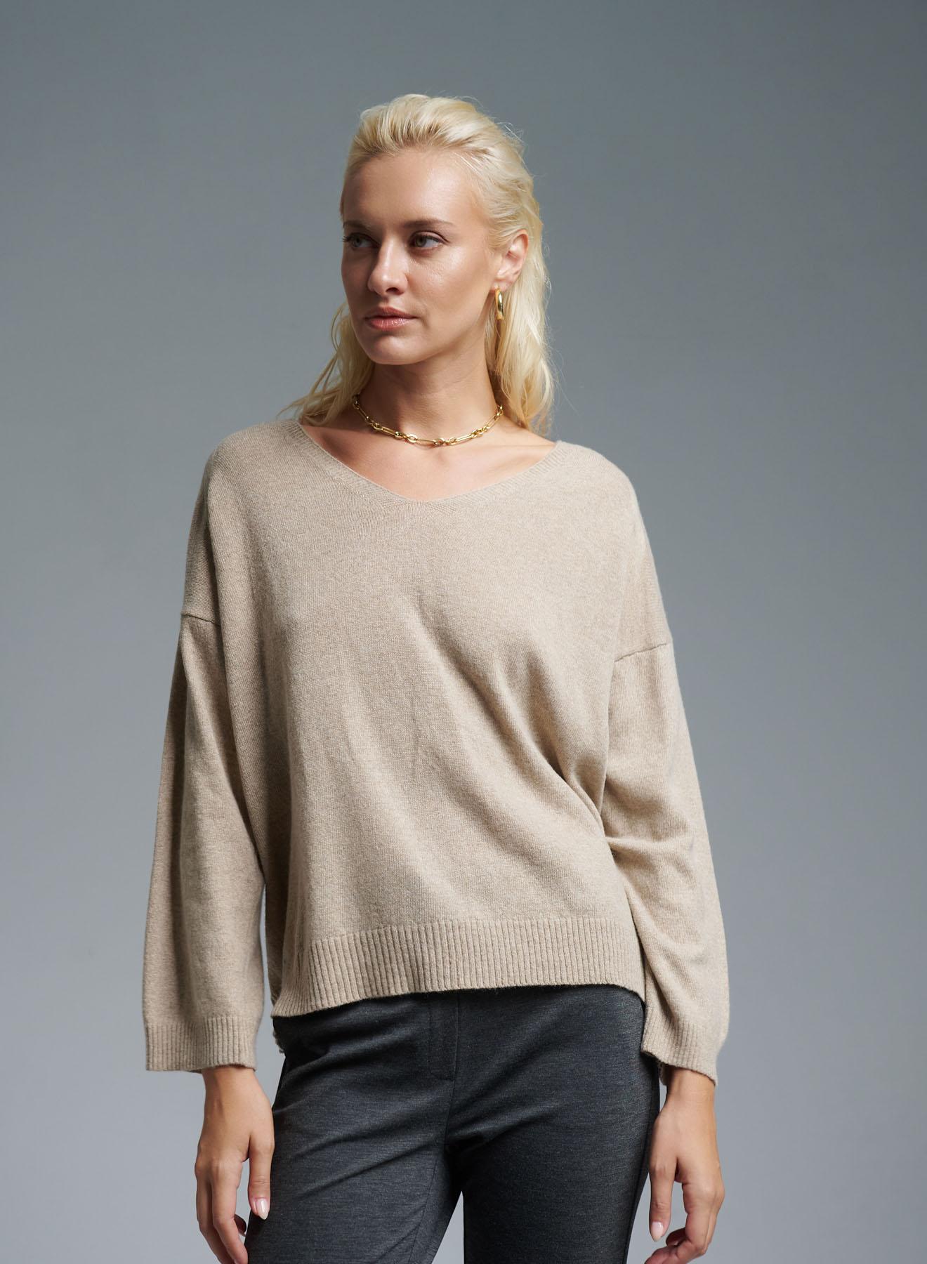 Beige sweater with V neckline Cashmere Blend - 2