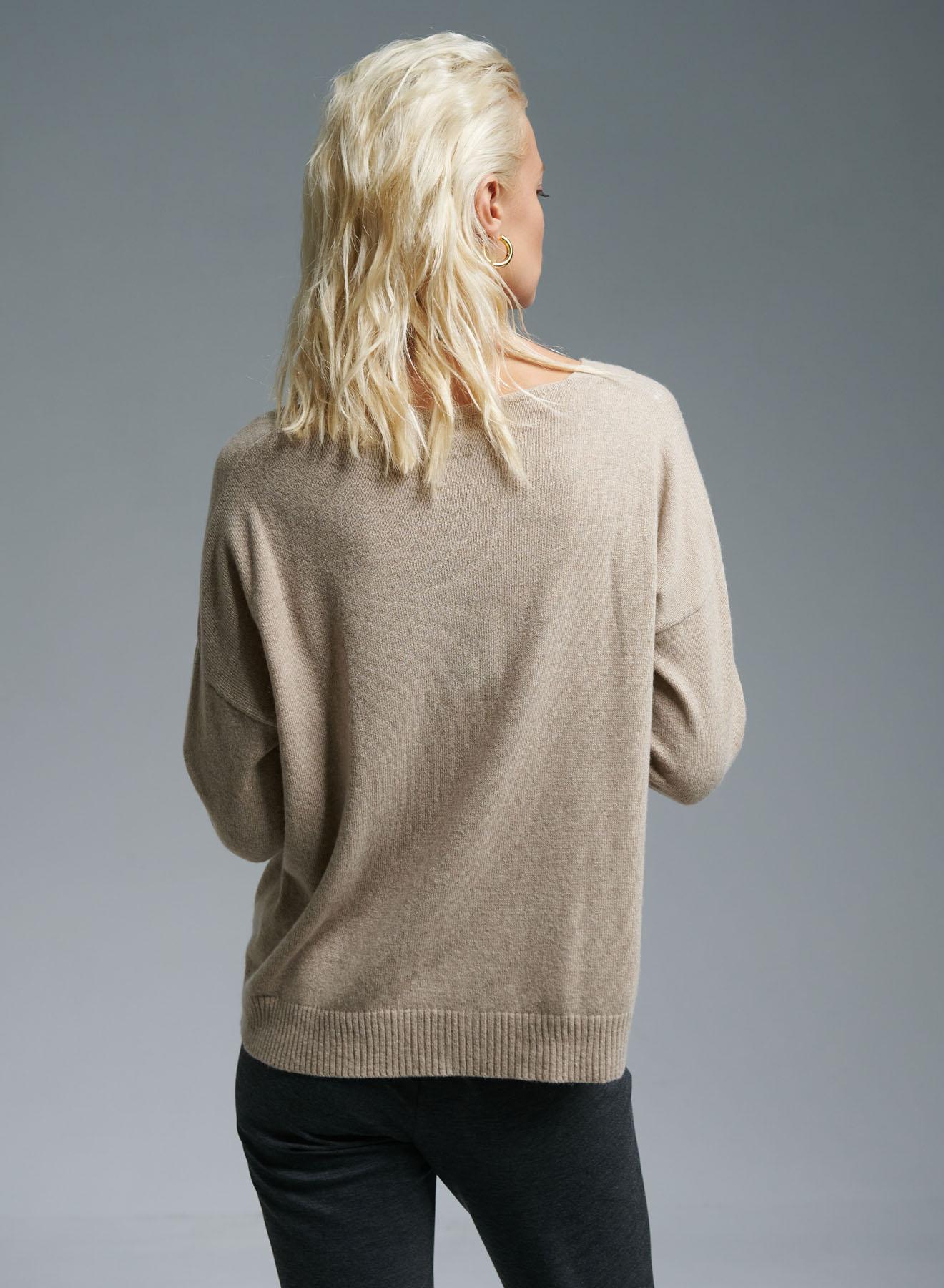 Beige sweater with V neckline Cashmere Blend - 4