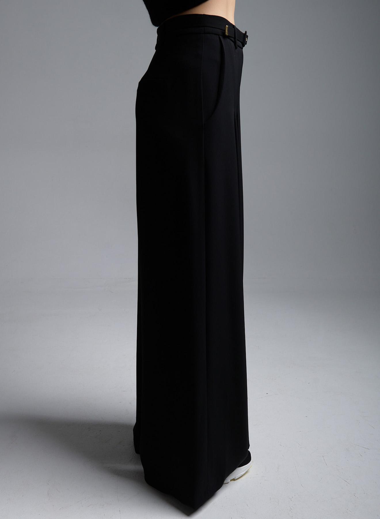 Black Wide legs palazzo Trousers with belt and pleats R.R. - 3