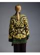 Chocolate-Yellow knitted fantasia jacquard Cardigan with fringes and with belt Vicolo-5