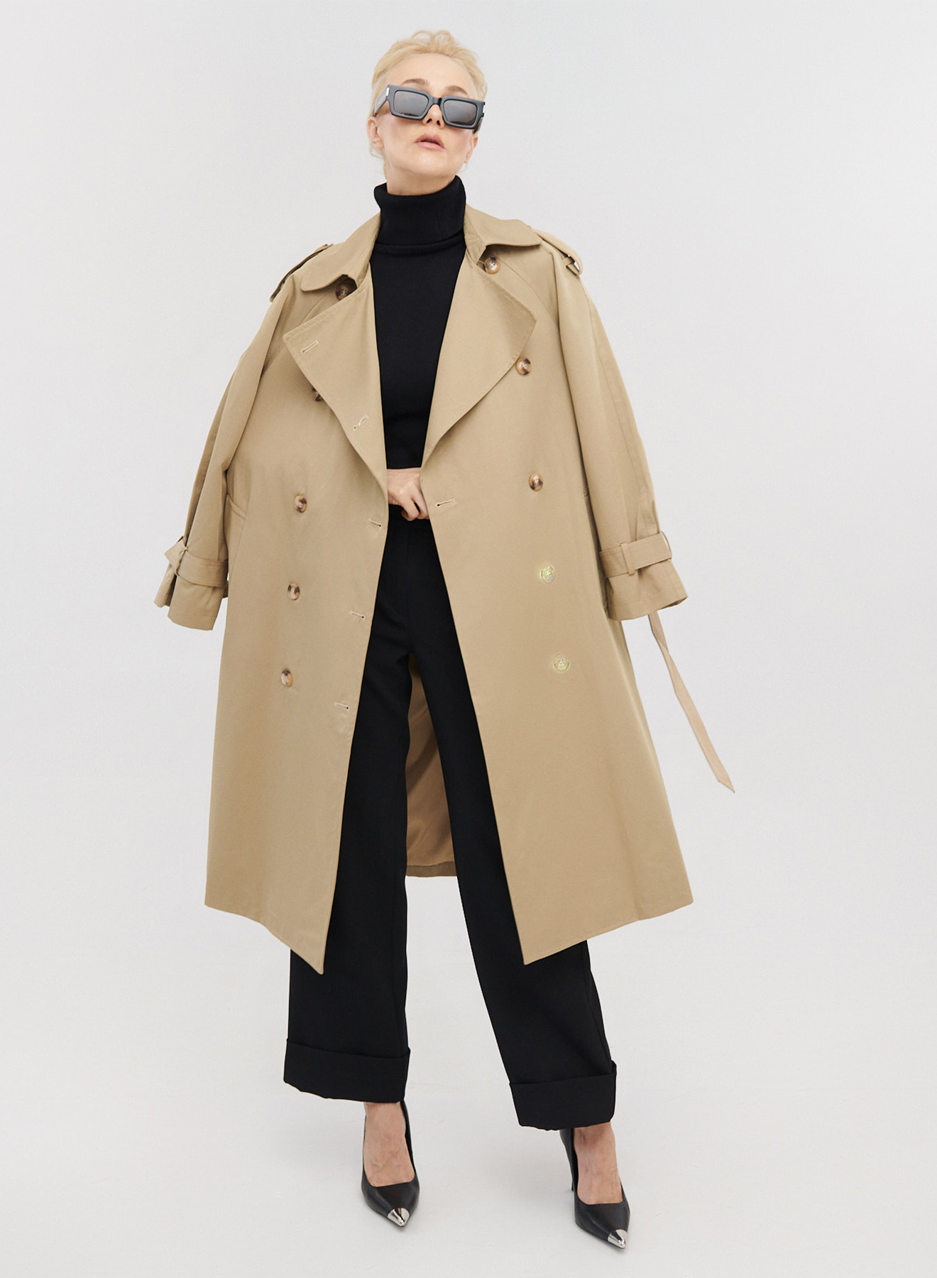 Καμπαρντίνα μακριά σταυροκούμπωτη με ζώνη - 4