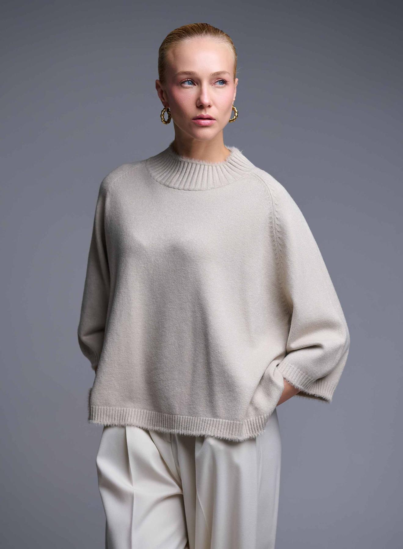 Ecru high neck Sweater with three quarters sleeves La Liberta - 1