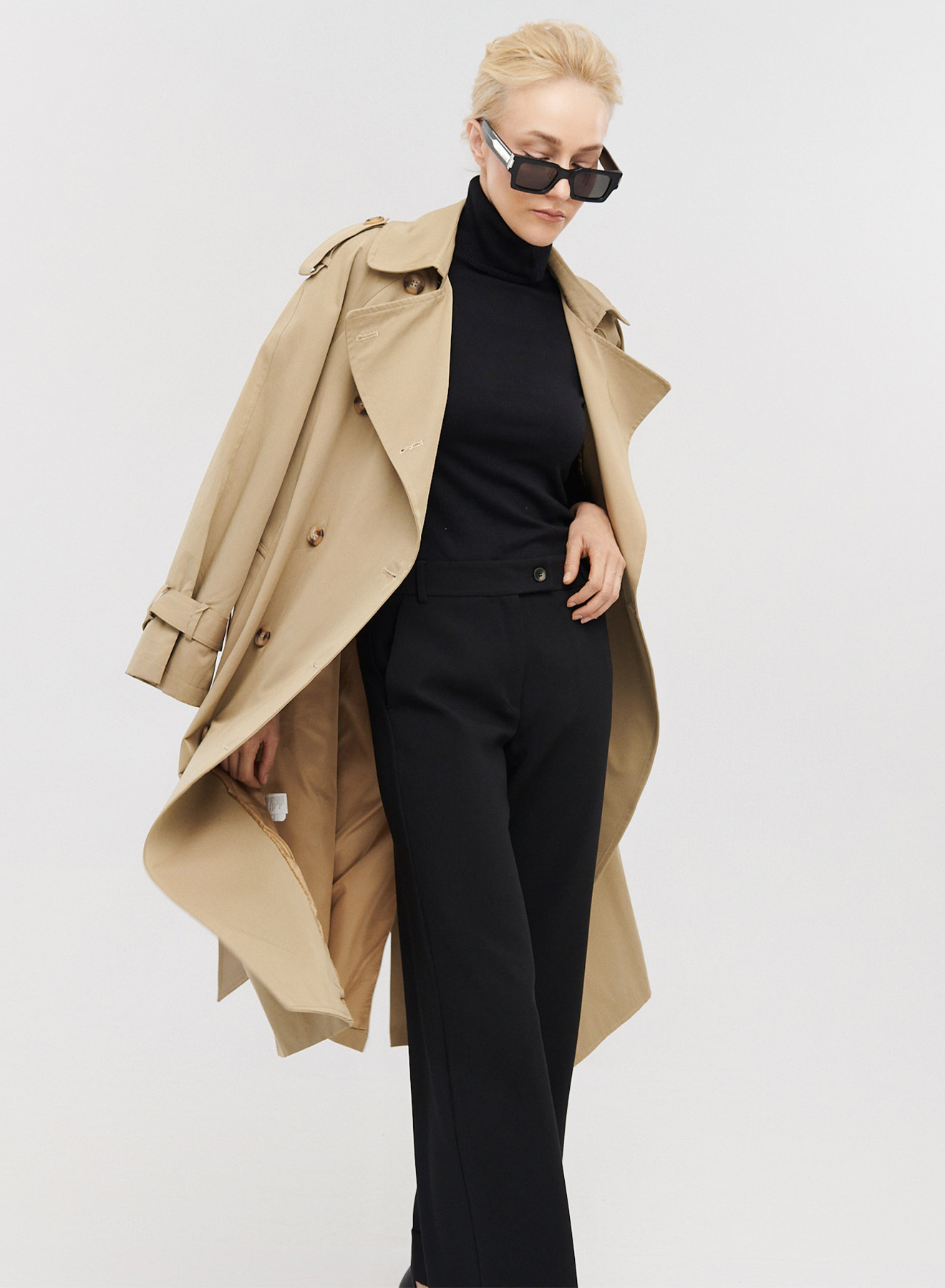 Καμπαρντίνα μακριά σταυροκούμπωτη με ζώνη - 5