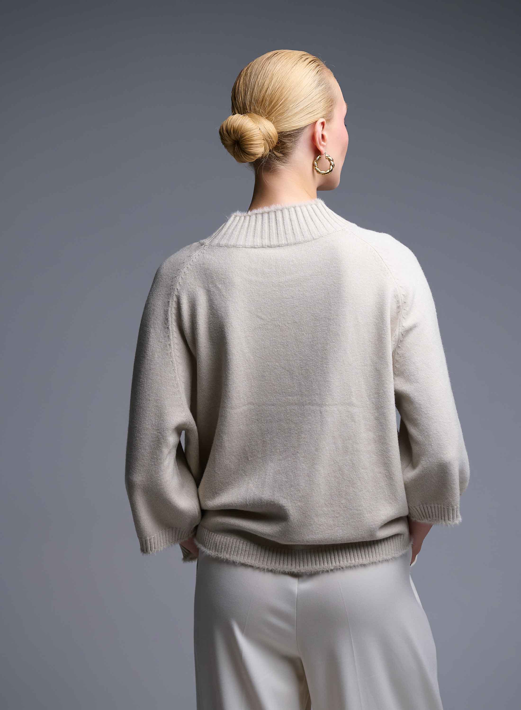 Ecru high neck Sweater with three quarters sleeves La Liberta - 2