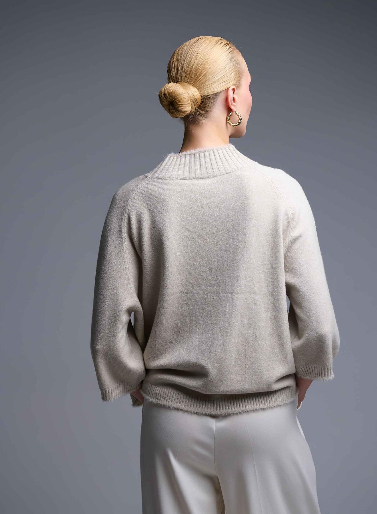 Ecru high neck Sweater with three quarters sleeves La Liberta - 3